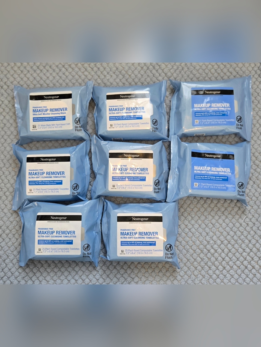 New Neutrogena Makeup Remover Cleansing Towelettes Bundle, 8 Packs (21 & 25ct)